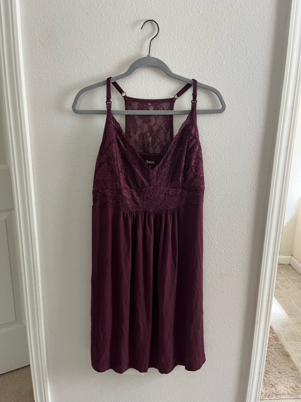 Quince Lace-Trim Nursing Clip down Chemise in Burgundy